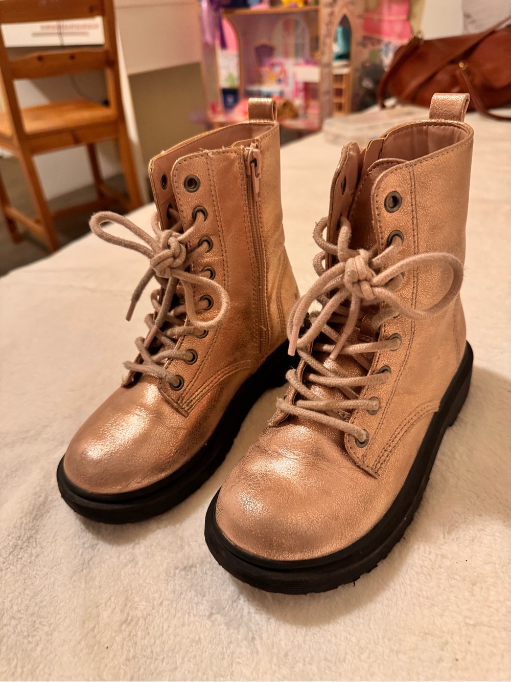 Madden Girl Metallic Rose Gold Lace-Up Kids Boots